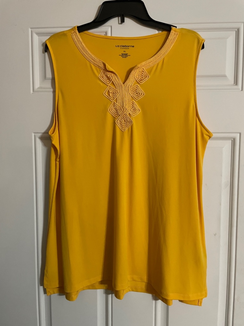 Liz Claiborne Bright Yellow Sleeveless Embroidered V-Neck Tank